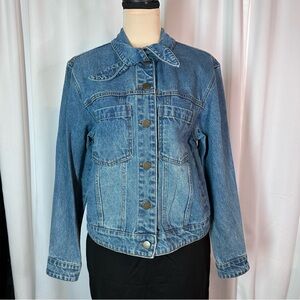 Who What Wear‎ Jean Jacket Sz M Button Up Denim Blue Tie Front Casual Whimsical